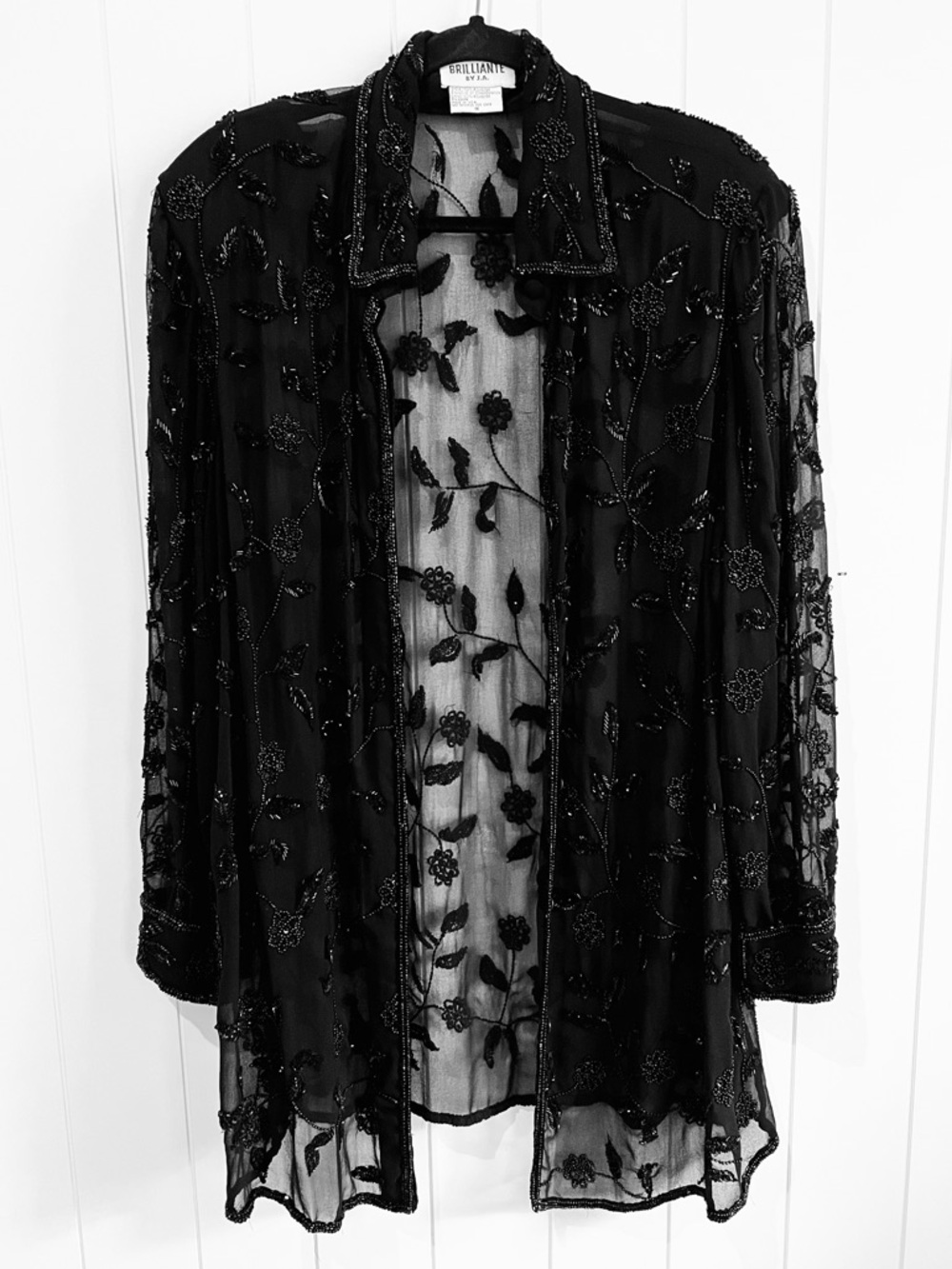 Brilliante By J.A dress sequin  beaded  sheer button front  vintage size 1X blk